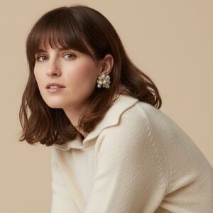 Vintage Elegant Faux Pearl AB Crystal Cluster Clip On Earrings